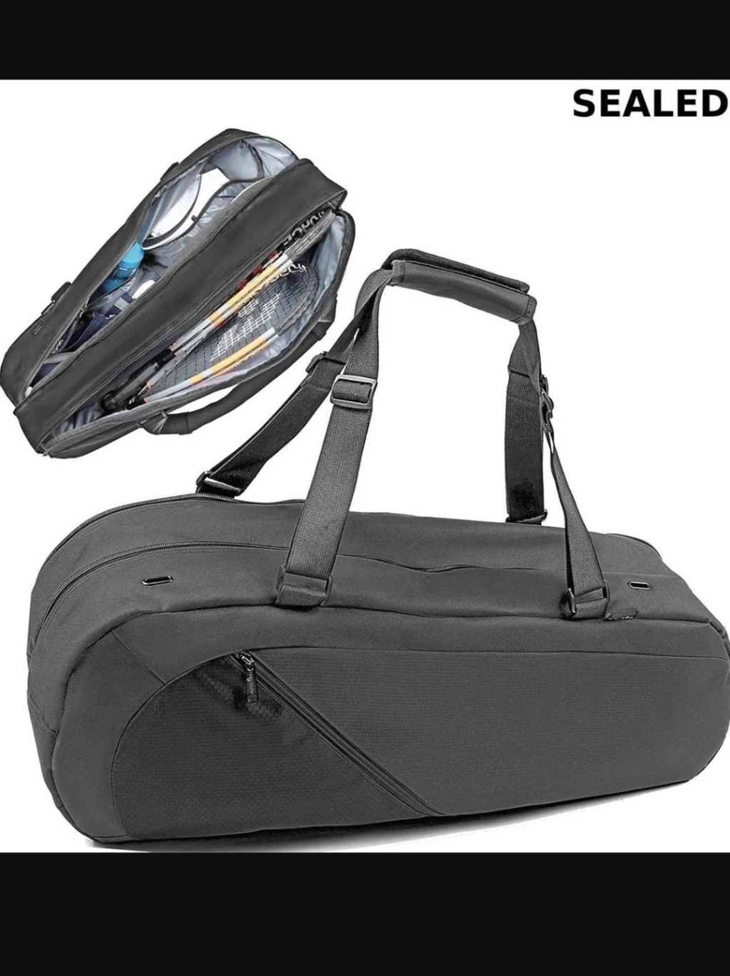 New Black Duffel Bag With Shoulder Strap - Tennis And Racquet Sports